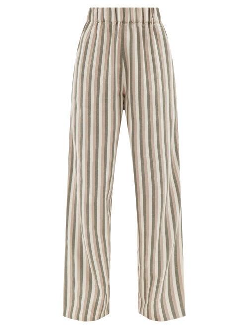 Ladies Beachwear Marrakshi Life - Slit-cuff Striped Cotton-canvas Wide-leg Trousers - Womens - Beige Multi