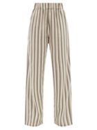 Ladies Beachwear Marrakshi Life - Slit-cuff Striped Cotton-canvas Wide-leg Trousers - Womens - Beige Multi