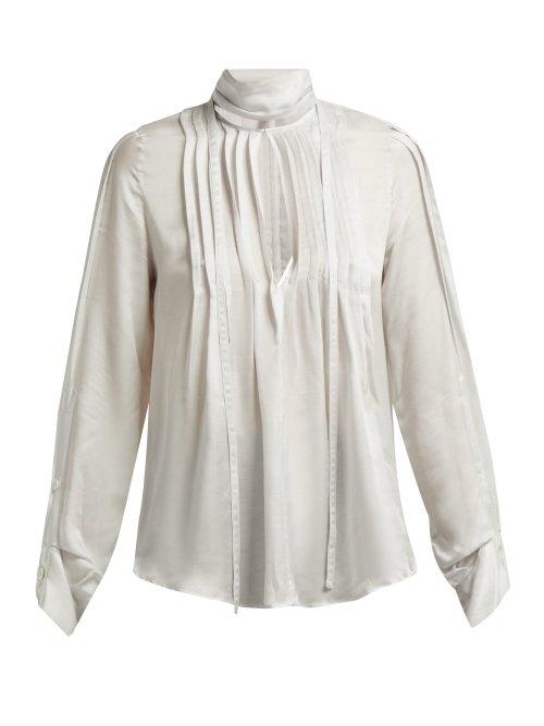 Matchesfashion.com Ann Demeulemeester - High Neck Pleated Front Blouse - Womens - Ivory