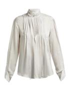 Matchesfashion.com Ann Demeulemeester - High Neck Pleated Front Blouse - Womens - Ivory