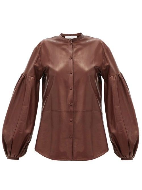 Matchesfashion.com Jil Sander - Balloon-sleeve Leather Shirt - Womens - Brown