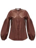 Matchesfashion.com Jil Sander - Balloon-sleeve Leather Shirt - Womens - Brown