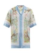 Gucci - Tiger-print Silk Crepe De Chine Bowling Shirt - Mens - Light Blue