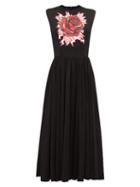 Matchesfashion.com Prada - Electric Rose Print Cotton Midi Dress - Womens - Black Print