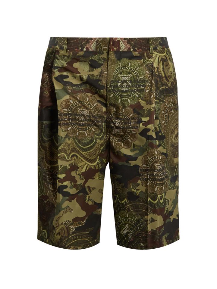 Givenchy Camouflage Dollar-print Taffeta Shorts
