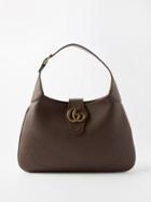 Gucci - Aphrodite Gg-plaque Grained-leather Shoulder Bag - Womens - Dark Brown