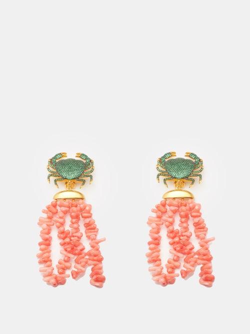 Begm Khan - Royal Crab Amalfi 24kt Gold-plated Clip Earrings - Womens - Green Multi