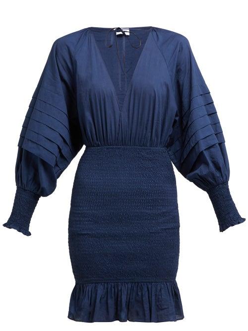 Matchesfashion.com Rhode - Anya Smocked Mini Dress - Womens - Navy