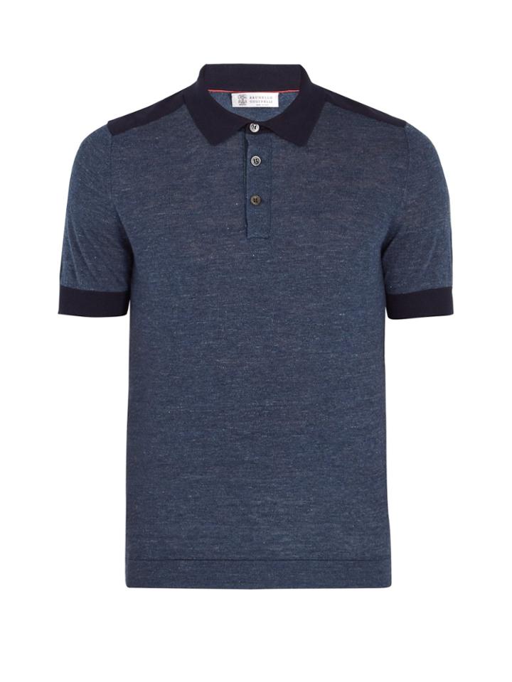 Brunello Cucinelli Contrast-panel Linen And Cotton-blend Polo Shirt