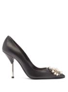 Matchesfashion.com Alexander Mcqueen - Faux-pearl Embellished Leather Pumps - Womens - Black Silver
