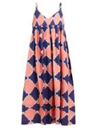 Matchesfashion.com Story Mfg - Daisy Geometric Print Cotton Midi Dress - Womens - Blue Multi