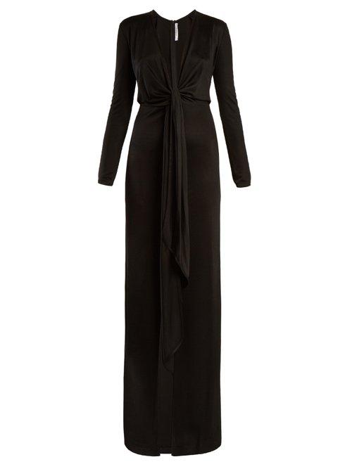 Matchesfashion.com Givenchy - Tie Front Deep V Neck Jersey Gown - Womens - Black