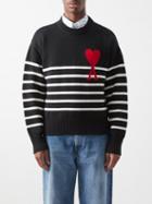 Ami - Ami De Caur-logo Striped Organic-cotton Sweater - Mens - Black Multi
