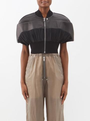 Rick Owens - Cropped Leather And Silk Cocoon Bomber Jacket - Womens - Black
