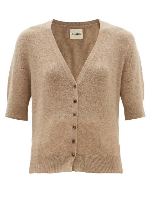Khaite - Dianna Cashmere-blend Cropped Cardigan - Womens - Light Brown