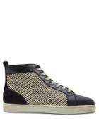 Christian Louboutin Louis Orlato High-top Raffia And Leather Trainers