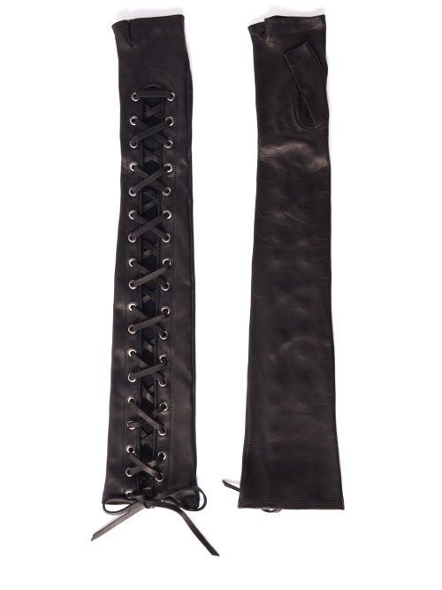 Gucci - Long Lace-up Fingerless Leather Gloves - Womens - Black