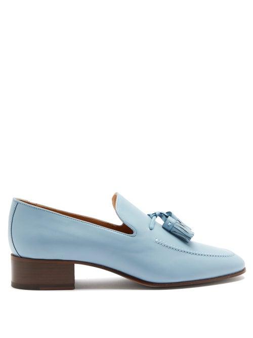 Matchesfashion.com Loewe - Pompom Tasselled Leather Loafers - Womens - Light Blue