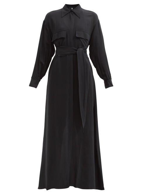 Matchesfashion.com Su Paris - Raya Belted Crepe Maxi Shirt Dress - Womens - Black