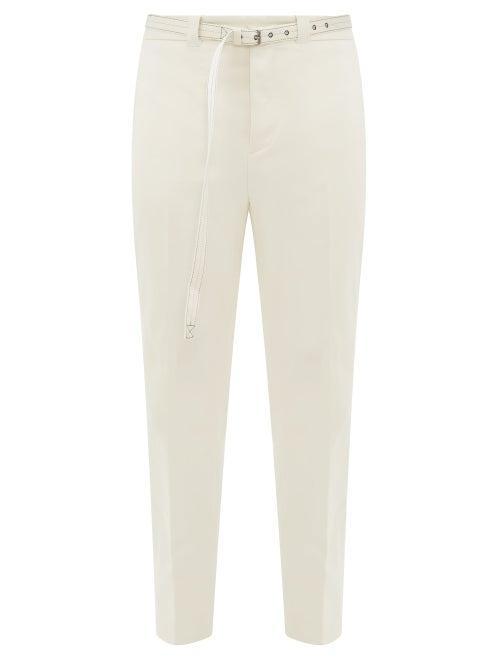 Matchesfashion.com Rochas - Belted Cotton Slim Leg Trousers - Mens - White