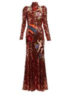 Matchesfashion.com Dolce & Gabbana - Appliqu Sequin Embellished Gown - Womens - Orange Multi