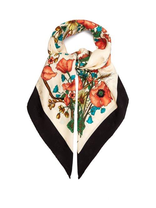 Matchesfashion.com Gucci - Poppy Print Silk Scarf - Womens - Black