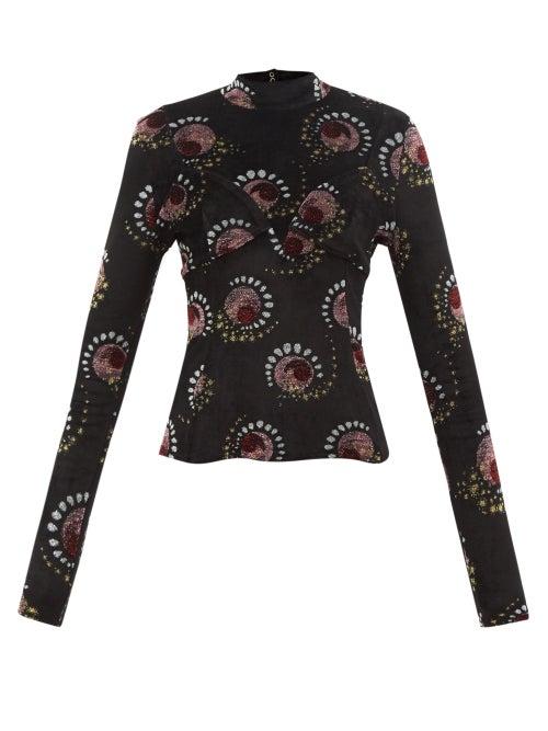 Paco Rabanne - High-neck Lam-jacquard Velour Top - Womens - Black Multi