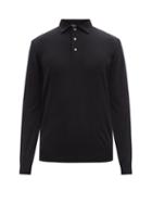 Thom Sweeney - Spread-collar Merino Long-sleeved Polo Shirt - Mens - Navy