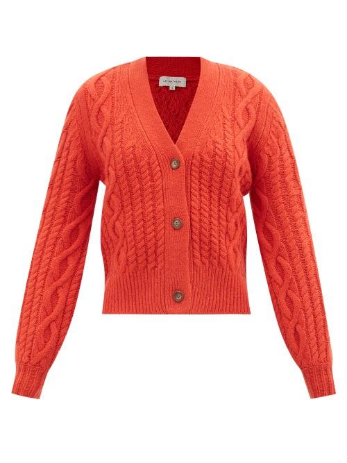 Lee Mathews - Stanford Wool-blend Cable-knit Cardigan - Womens - Red