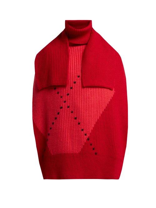 Matchesfashion.com Raf Simons - Sweater Inspired Wool Scarf - Womens - Red Multi