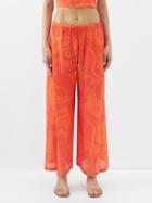 Etro - Swirl-print Side-slit Crepe Trousers - Womens - Orange Print