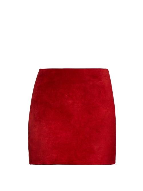 Matchesfashion.com Saint Laurent - High Rise Suede Mini Skirt - Womens - Red