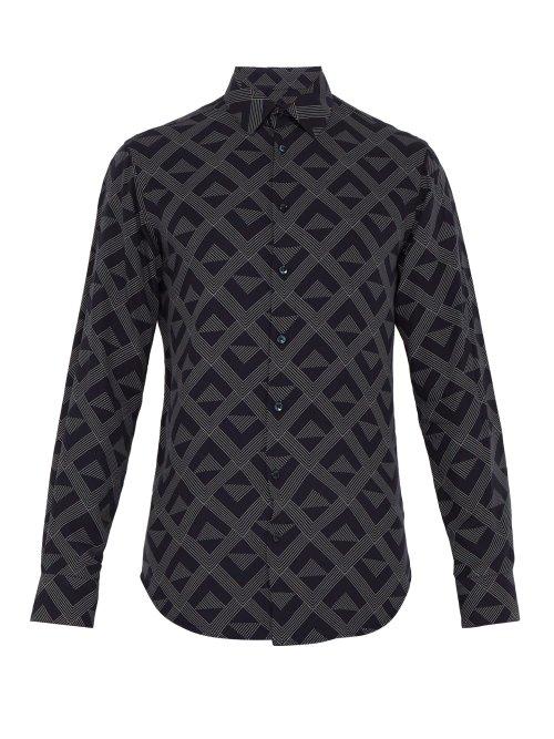 Matchesfashion.com Giorgio Armani - Geometric Print Lyocell Shirt - Mens - Navy