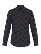 Matchesfashion.com Giorgio Armani - Geometric Print Lyocell Shirt - Mens - Navy