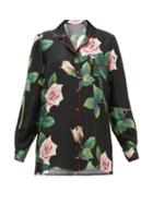 Matchesfashion.com Dolce & Gabbana - Rose-print Silk-satin Shirt - Womens - Black Print