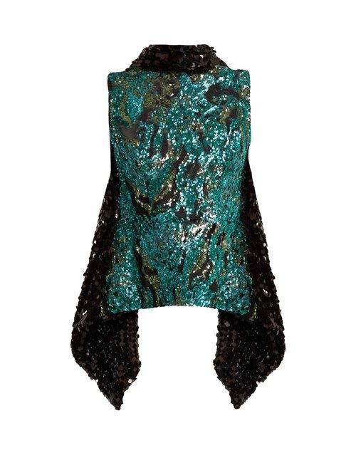 Matchesfashion.com Halpern - Sequin Embellished Open Back Top - Womens - Green