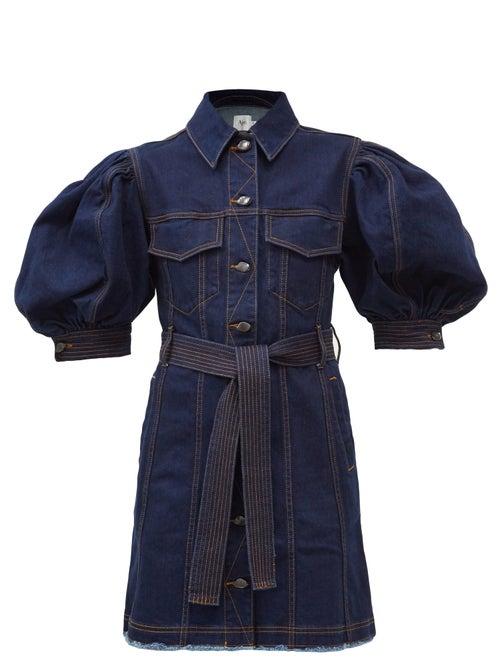 Matchesfashion.com Aje - Tori Puff-sleeve Denim Mini Dress - Womens - Denim