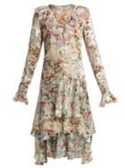 Matchesfashion.com Preen By Thornton Bregazzi - Doris Floral Print Silk Blend Devor Dress - Womens - Ivory Multi