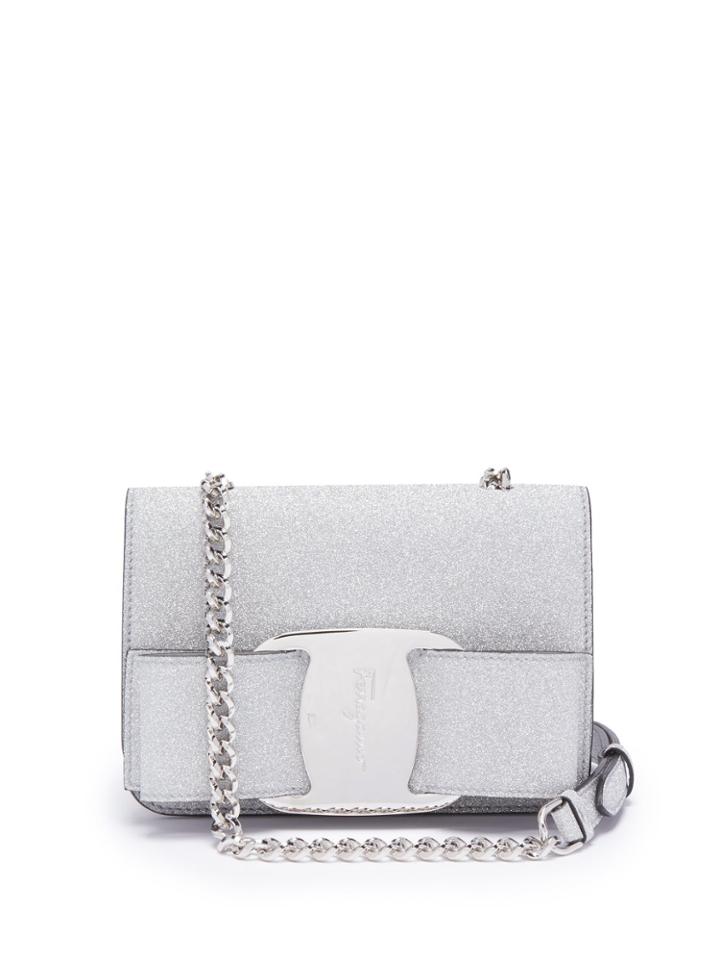 Salvatore Ferragamo Vara Mini Glitter-covered Leather Cross-body Bag