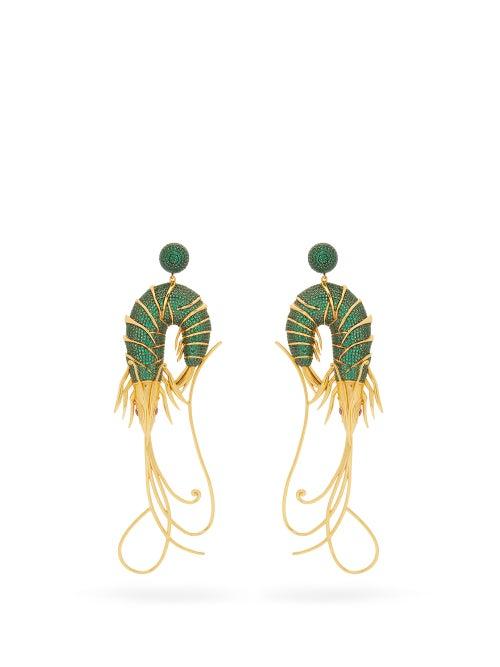 Matchesfashion.com Begum Khan - Shrimp 24kt-gold Plated Clip Earrings - Womens - Green Gold