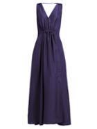 Matchesfashion.com Three Graces London - Felicienne V Neck Silk Maxi Dress - Womens - Navy