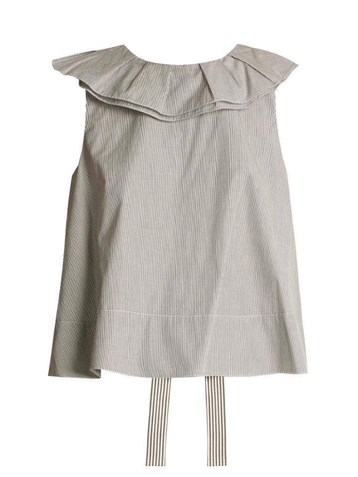 Tibi Ruffle-trimmed Striped Cotton Cropped Top