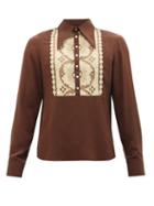 Gucci - Crocheted-bib Gg-jacquard Silk Shirt - Mens - Brown