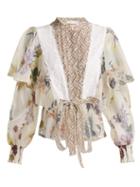 Matchesfashion.com See By Chlo - Lace Trimmed Ruffle Panel Floral Blouse - Womens - White Multi