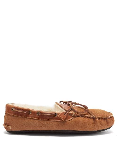 Quoddy - Fireside Shearling-lined Suede Slippers - Mens - Brown