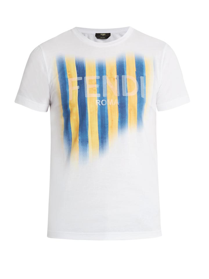 Fendi Striped-logo Print T-shirt