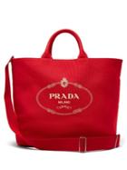 Matchesfashion.com Prada - Logo Cotton Canvas Tote - Womens - Red