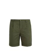 Matchesfashion.com Ditions M.r - Pleated Front Slim Leg Cotton Shorts - Mens - Green