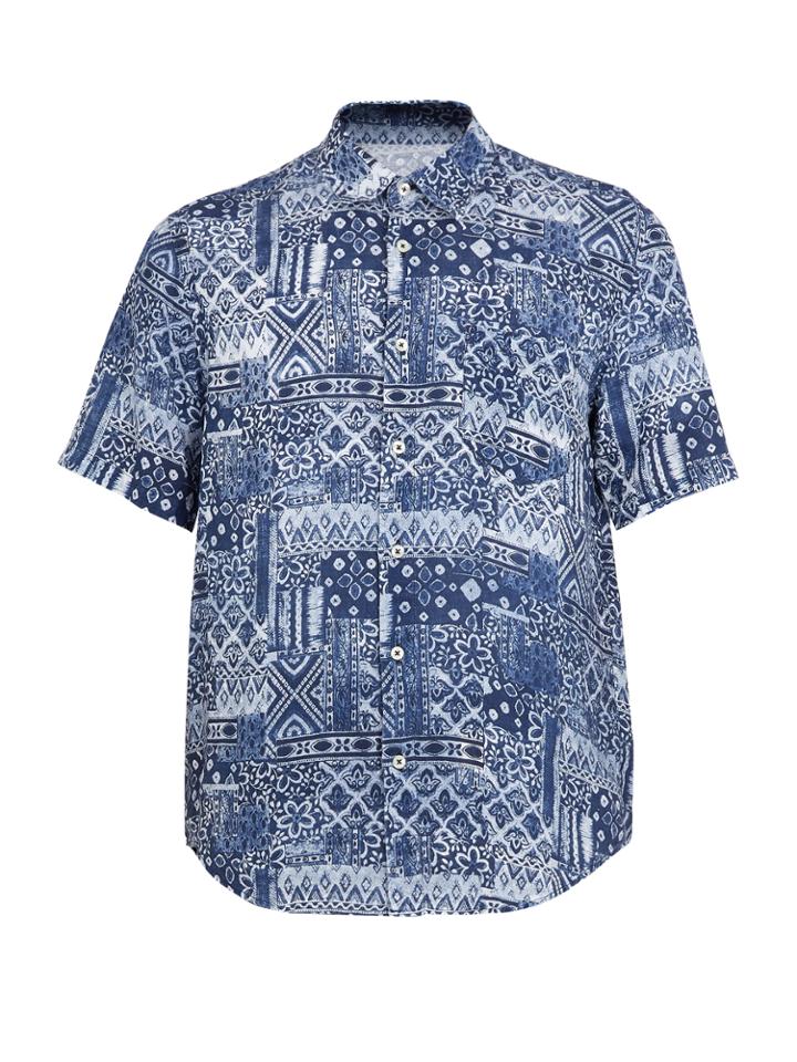 120 Lino Short-sleeved Printed Linen Shirt