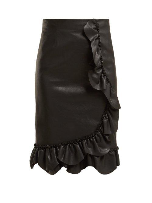 Matchesfashion.com Rebecca Taylor - Ruffled Faux Leather Pencil Skirt - Womens - Black